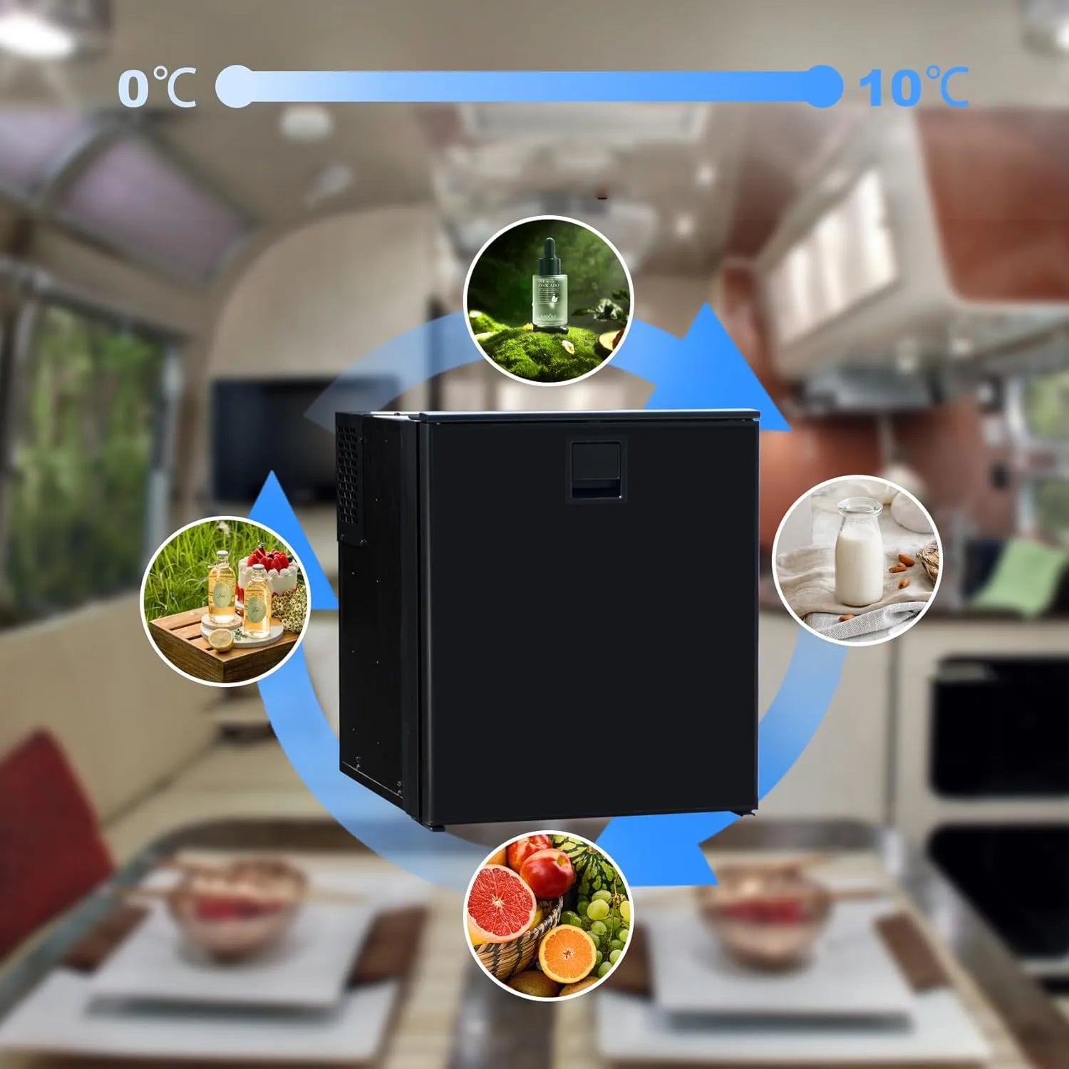 Smad Black 60L 12V/24V Compact Fridge | 0-10°C Efficient Cooling for Campervans, Caravans, and Motorhomes