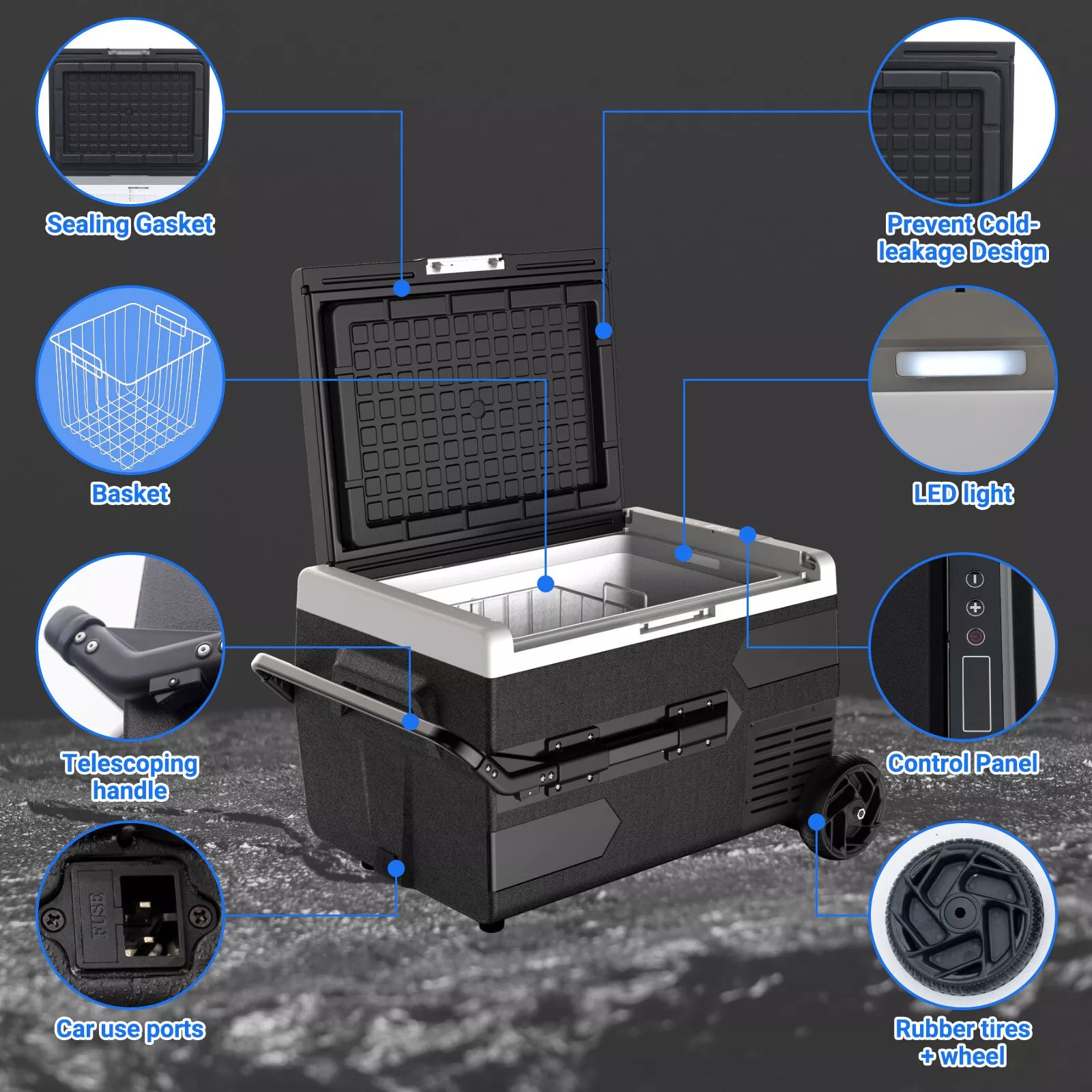 SMAD 65L 12V/24V Frigorifero Congelatore per Auto – Portatile, Efficiente dal Punto di Vista Energetico, Silenzioso per RV, Camion, Campeggio.